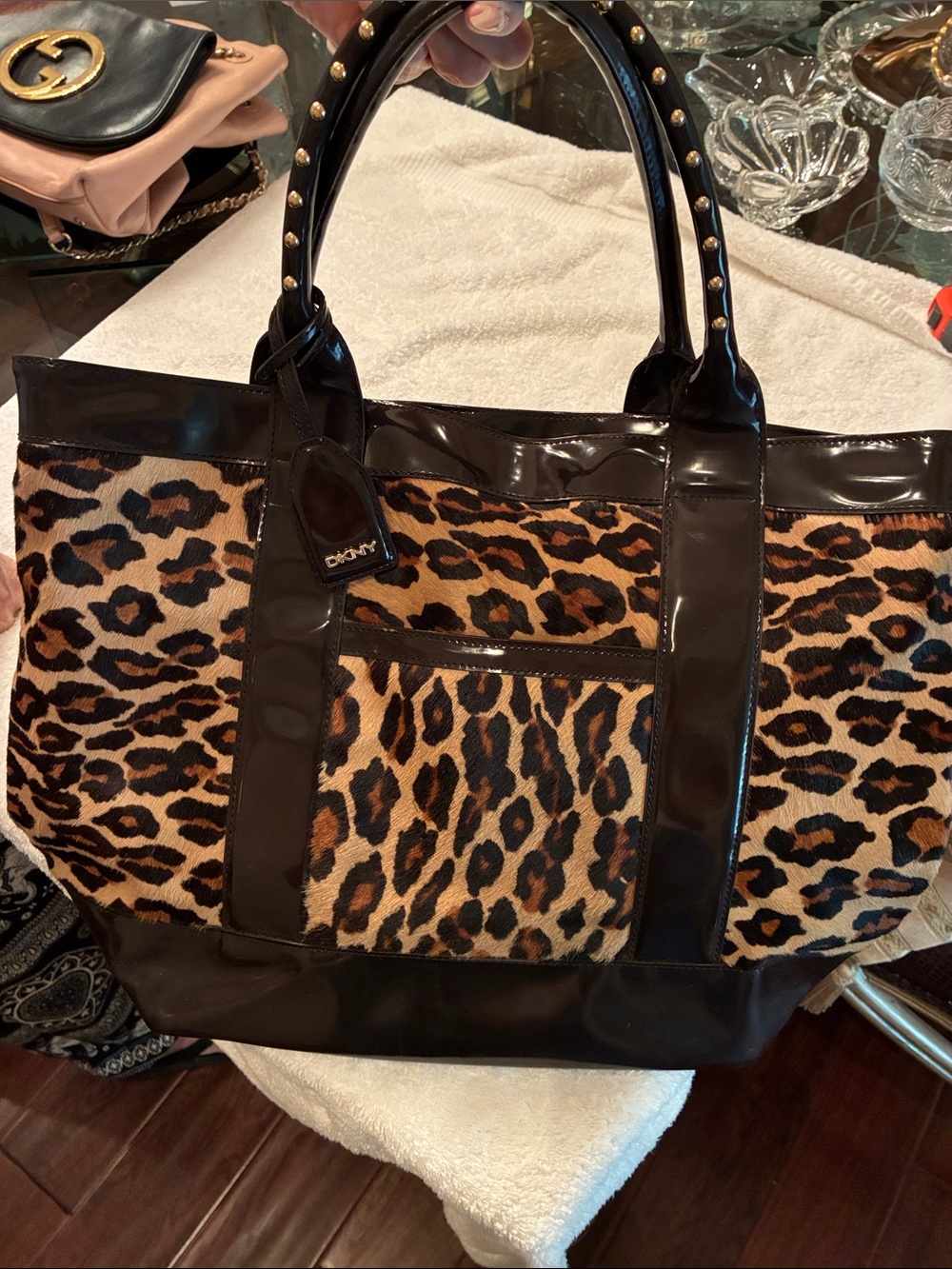 DKNY Leopard Print Tote Bag in Brown and Black